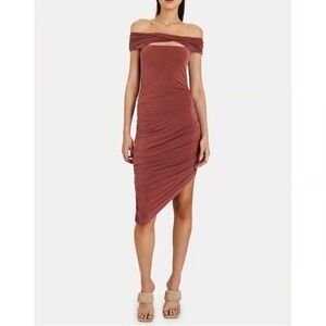 Jonathan Simkhai Divya Slinky Jersey Off Shoulder‎ Dress Plum Medium NWT